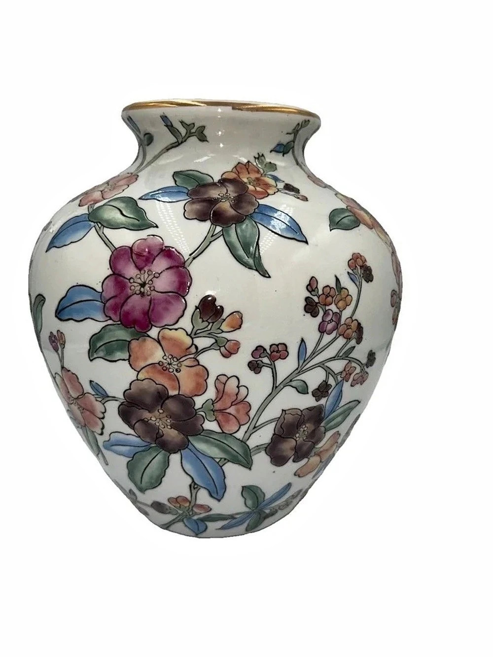 Floral Painted Vase in White & Blue